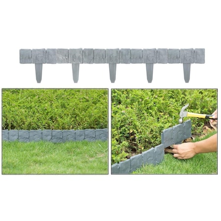 Invernaculo 4 x 10.50 x 1 in. Cobbled Stone Outdoor Lawn Edging Gate Interlocking Stakes Gray, 10PK IN3184516